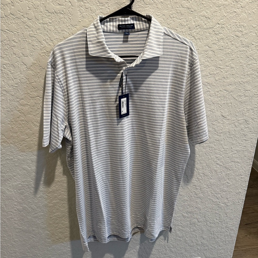 Peter Millar Men's Gray Striped Polo Shirt